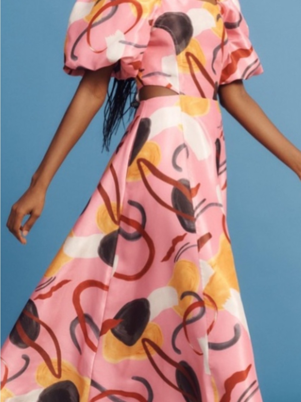 Anthropologie Aureta Studio Printed Puff Sleeve Cutout Maxi Dress L Fairycore